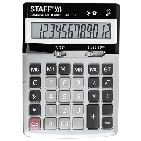 Калькулятор настольный металлический STAFF STF-1312 (170х125 мм), 12 разрядов, двойное питание, 250119#S