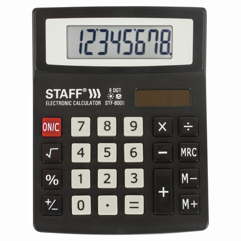 Калькулятор настольный STAFF STF-8008, КОМПАКТНЫЙ (113х87 мм), 8 разрядов, двойное питание, 250147, 2шт.#S