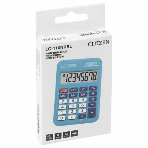 Калькулятор карманный CITIZEN LC-110NRBL, МАЛЫЙ (89х59 мм), 8 разрядов, двойное питание, СИНИЙ#S
