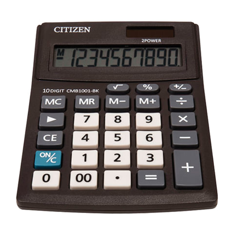 Калькулятор настольный CITIZEN BUSINESS LINE CMB1001BK, МАЛЫЙ (136x100 мм), 10 разрядов, двойное питание, 3шт.#S