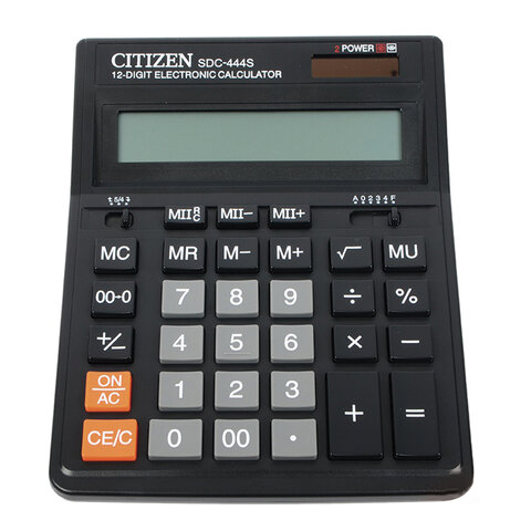 Калькулятор настольный CITIZEN SDC-444S (199х153 мм), 12 разрядов, двойное питание#S